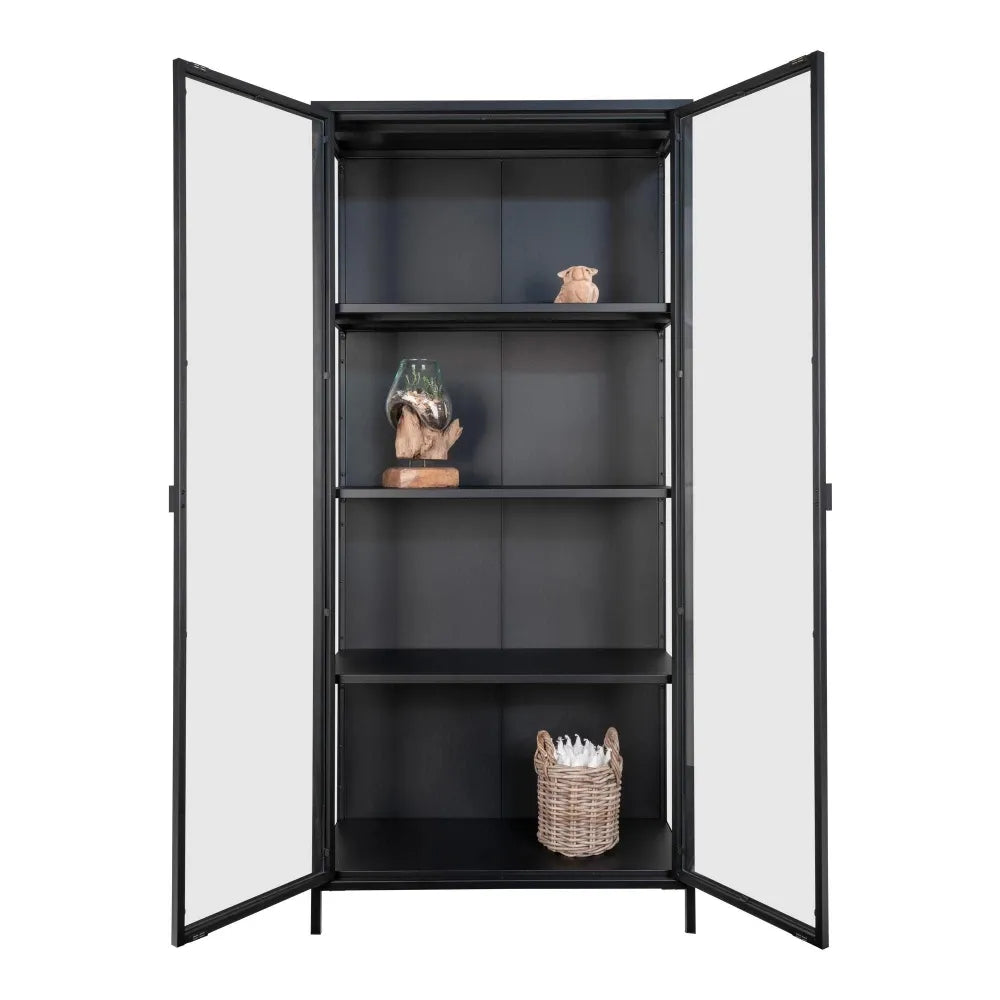 Dulap cu 2 usi din Sticla transparenta si Metal Negru L80xH175cm Brisbane