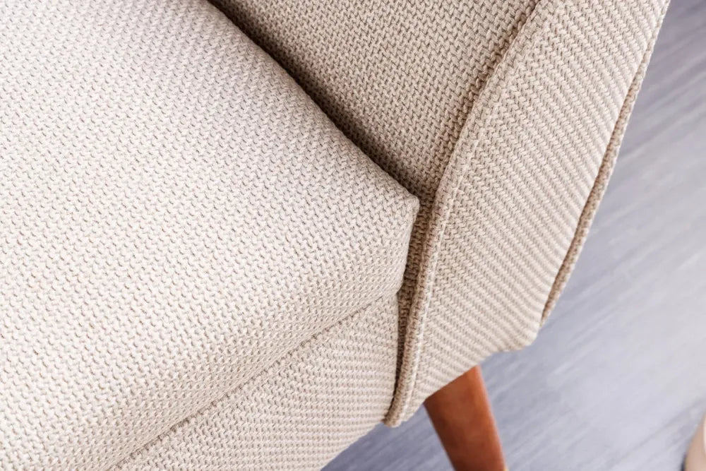 Bancheta din Lemn/Metal Maro/Auriu si textured fabric Bej H56xL90cm Scarlett