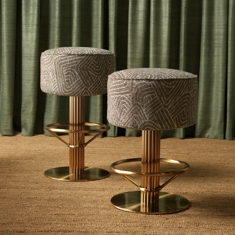 Scaun de bar rotativ tapitat cu Stofa Verde D45.5xH78cm Carleton Eichholtz