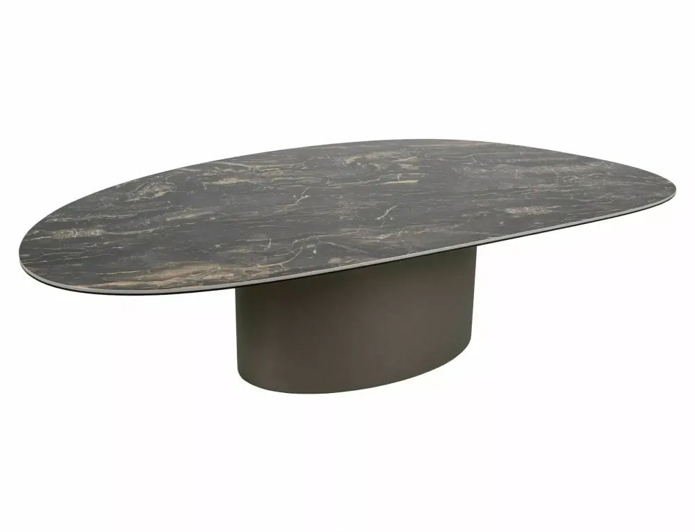 Masuta de cafea din Metal Cupru si Sticla securizata+Ceramica Negru cu efect de marmura L140xH38cm Bello
