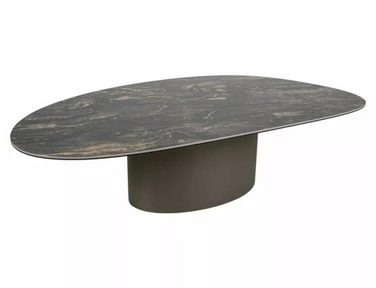 Masuta de cafea din Metal Cupru si Sticla securizata+Ceramica Negru cu efect de marmura L140xH38cm Bello