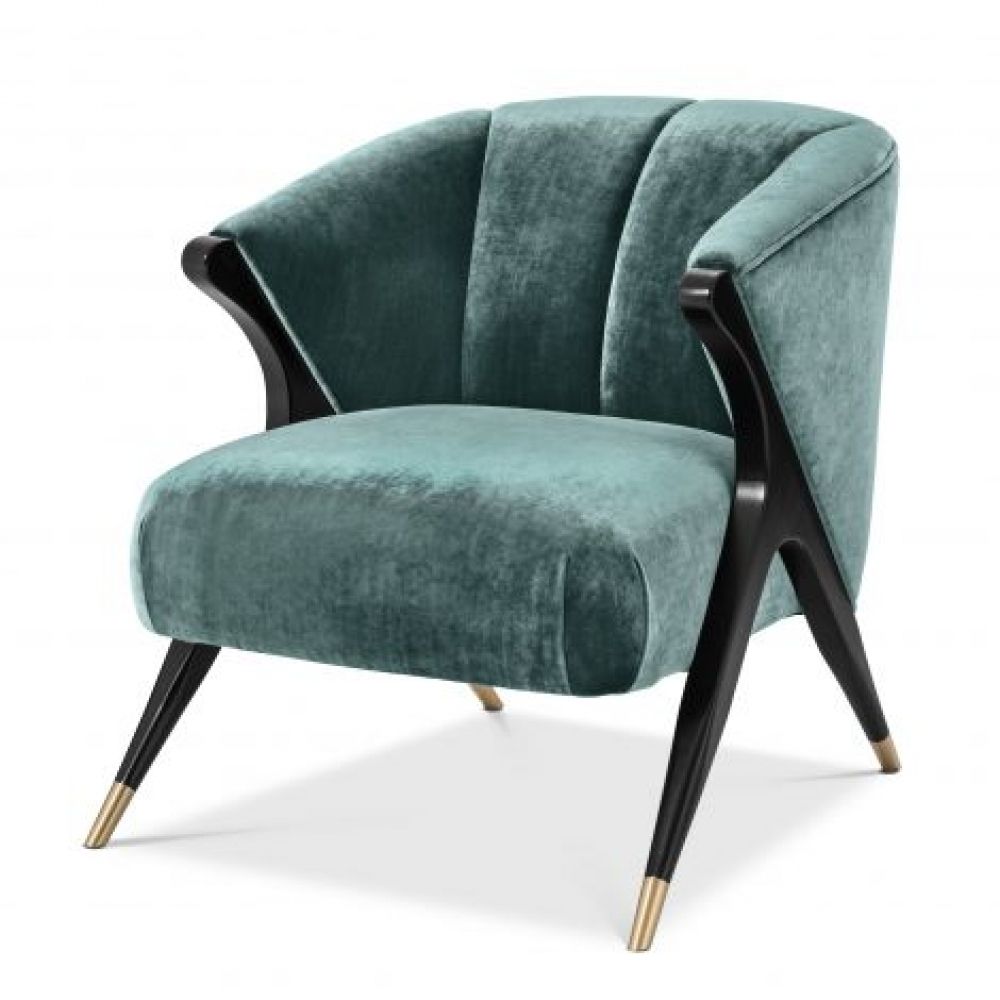 Fotoliu tapitat cu Catifea  Verde cu baza din Metal Negru/Auriu H77xL72xA80cm Pavon