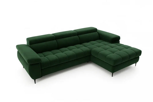 Coltar extensibil si spatiu depozitare din catifea verde Ferruce I L276 x 174cm