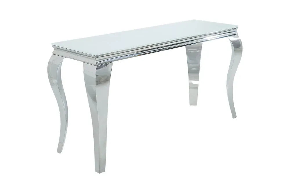 Consola din Sticla securizata Alb si Metal Argintiu L140xH75cm MODERN BAROCK