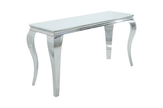 Consola din Sticla securizata Alb si Metal Argintiu L140xH75cm MODERN BAROCK