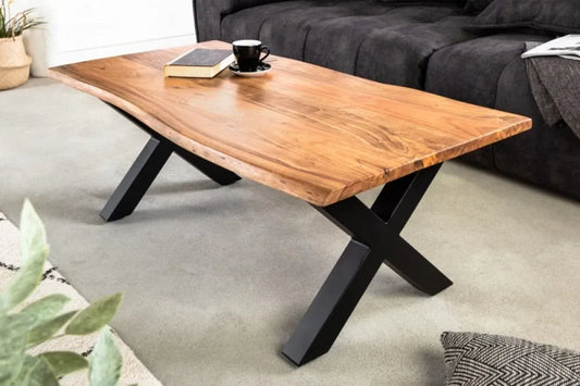 Masuta de cafea Dreptunghiulara din Lemn masiv de salcam Maro si Metal Negru L120xH45cm Mammut