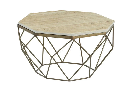 Masuta de cafea din Travertin Bej si Metal Alama L70xH38cm Diamond