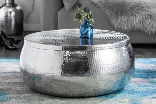 Masuta de cafea Rotunda din Metal Argintiu D70xH30cm Orient