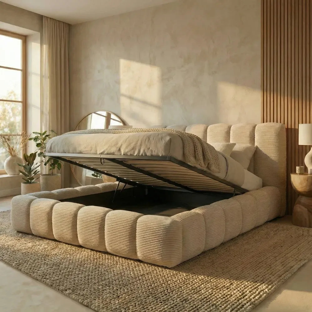 Pat tapitat cu material raiat Crem 200 x 200 Dallas slim