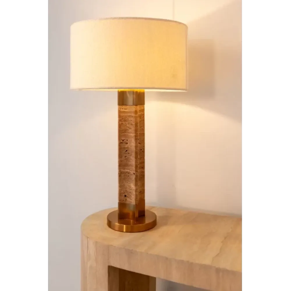 Veioza din Metal/Marmura Auriu/Maro si Textil Alb H79xD42.5cm Aaliyah Richmond Interiors