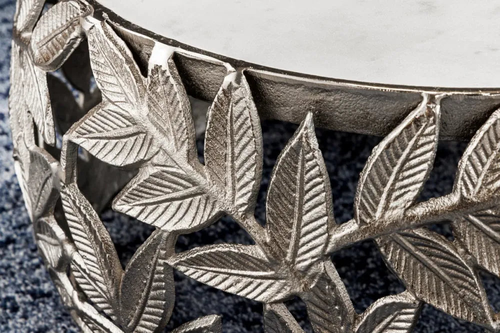 Set 2 masute de cafea din Marmura Alb si Metal Argintiu D54/68xH26/34cm Abstract leaf