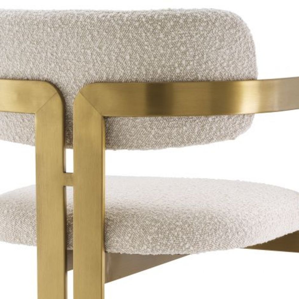 Scaun de bar tapitat cu Boucle Crem cu picioare din Metal Auriu H107xL53xA45cm Donato