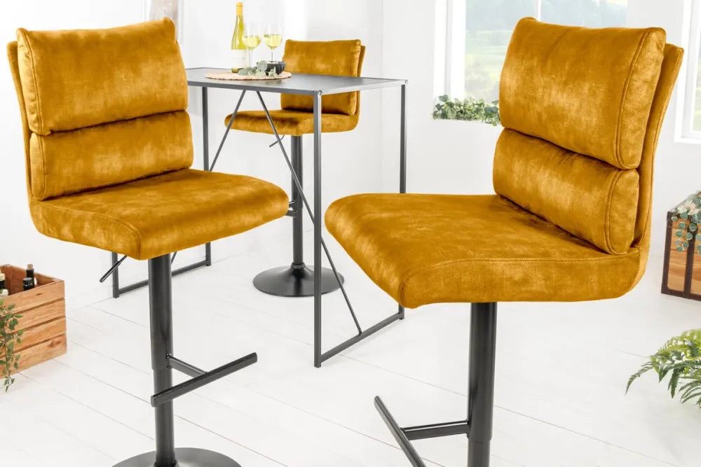 Set 2 scaune de bar din Metal Negru si Catifea Galben H100-121xL45cm Comfort