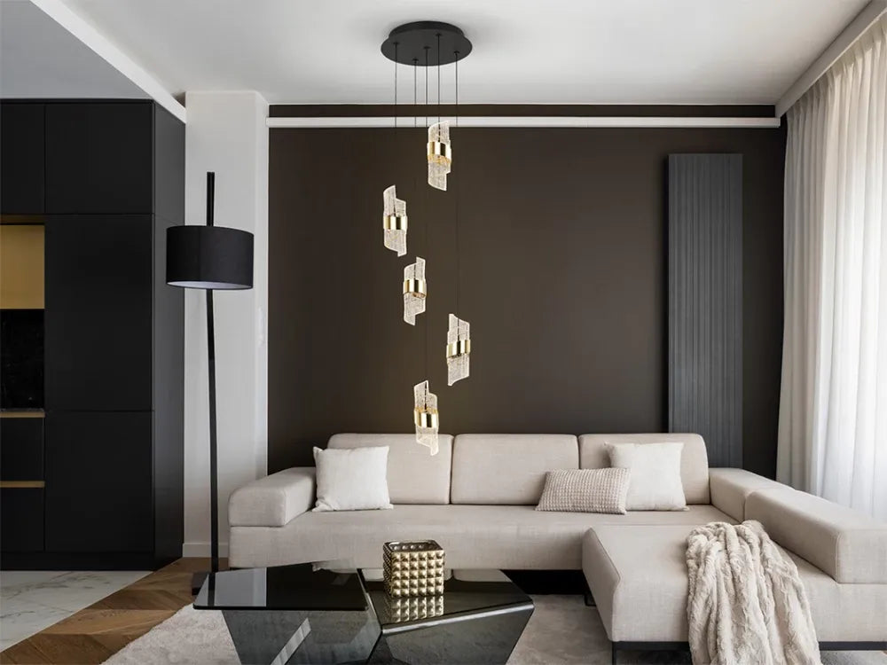 Candelabru din Metal Negru/Auriu si Acrilic Transparent H200xD30cm Iliada