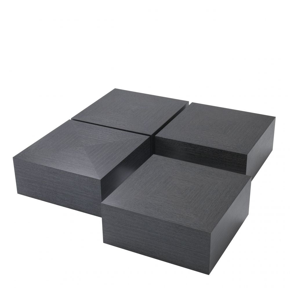 Set 4 masute de cafea Patrate din Lemn de mahon si Furnir de stejar Negru L65xH33cm Puro