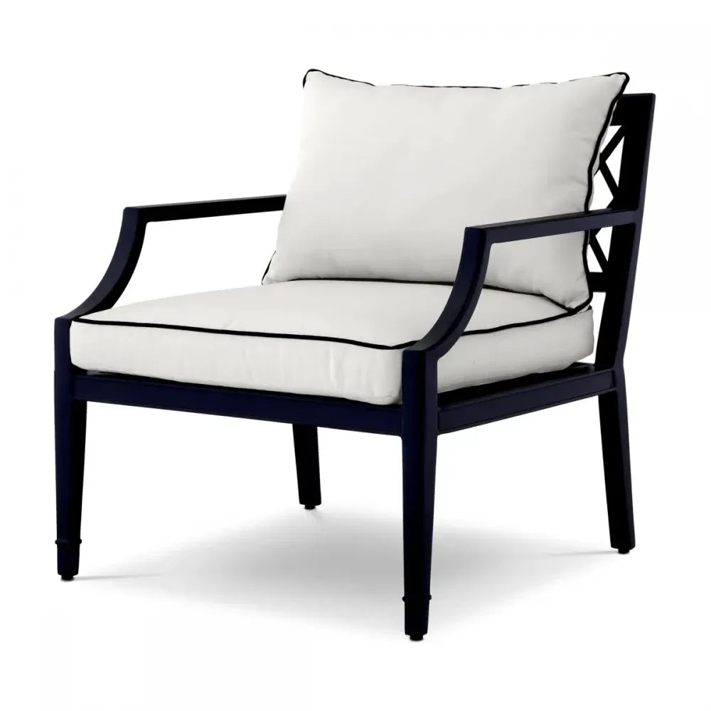 Fotoliu de exterior din Metal Negru si Stofa Alb H79xL68.5xA80cm Bella Vista Eichholtz