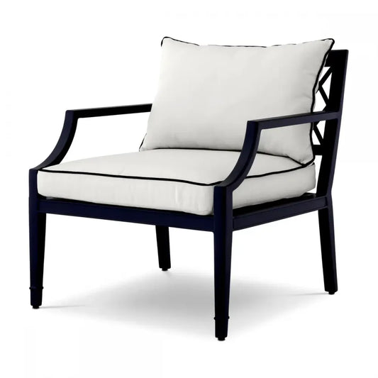 Fotoliu de exterior din Metal Negru si Stofa Alb H79xL68.5xA80cm Bella Vista Eichholtz