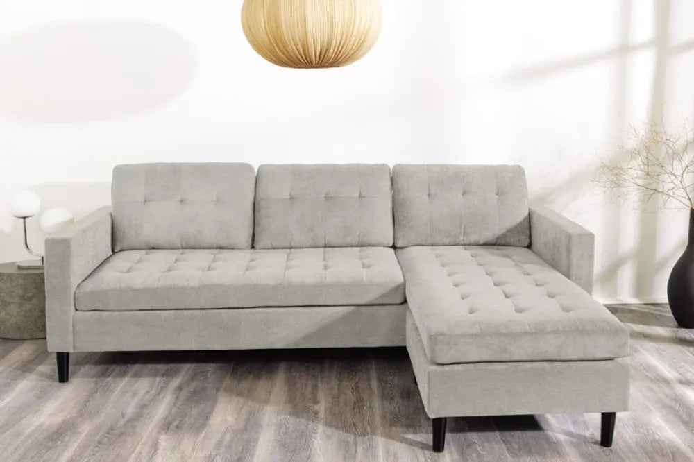 Coltar de 3 locuri tapitat cu catifea raiata Grej L220cm STOCKHOLM