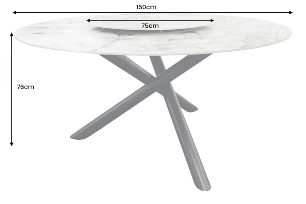 Masa rotunda din Sticla securizata/Ceramica Multicolor si Metal Negru D150xH76cm Spin