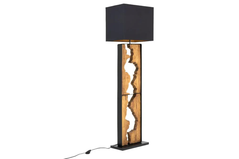 Lampa de podea din Lemn/Metal Maro/Negru si Textil Negru L45xH166cm DESIGNED BY NATURE