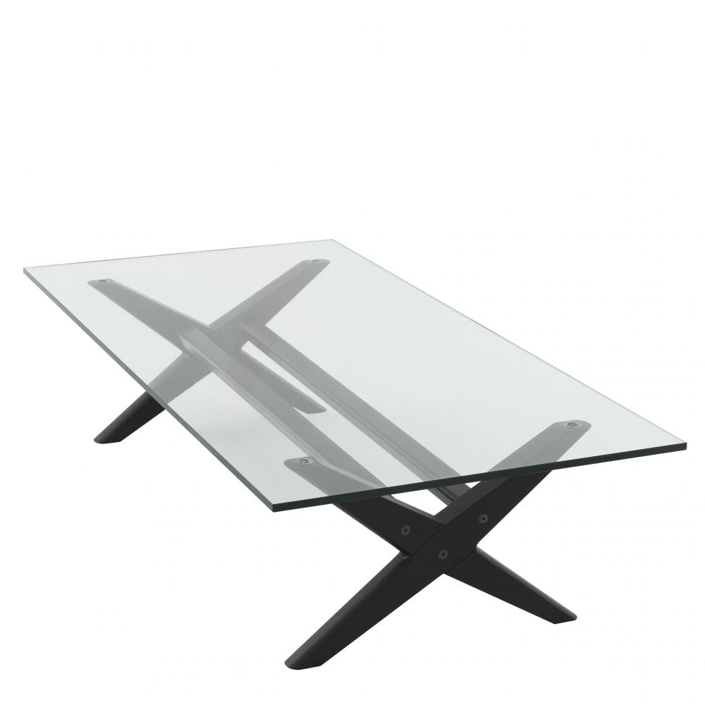 Masuta de cafea Dreptunghiulara din Lemn de mindi si Sticla Negru/Transparent L160xH41cm Maynor
