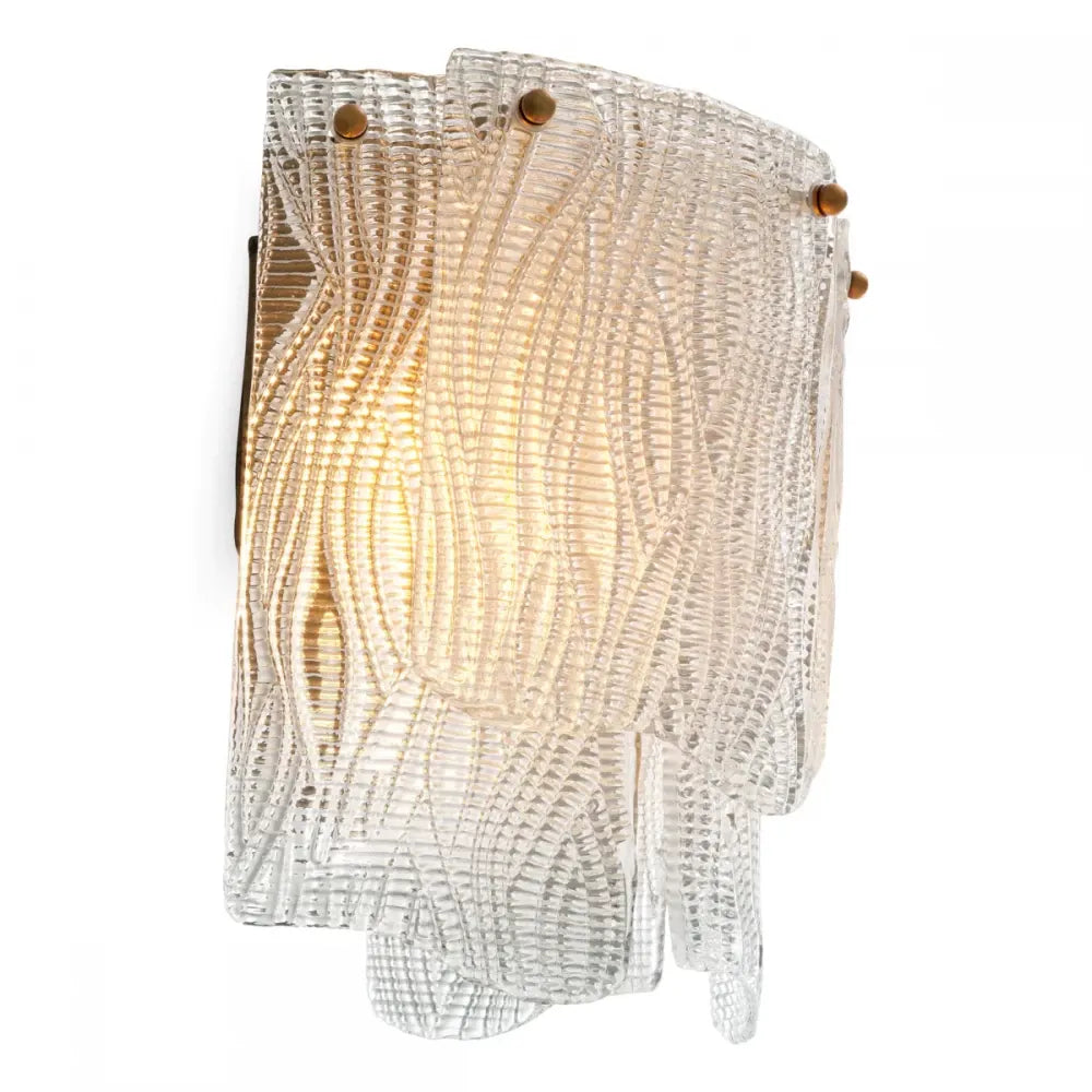 Aplica de perete din Otel inoxdabil Alama atichizata si Sticla texturata Transparent H36xL39cm Asinara Eichholtz
