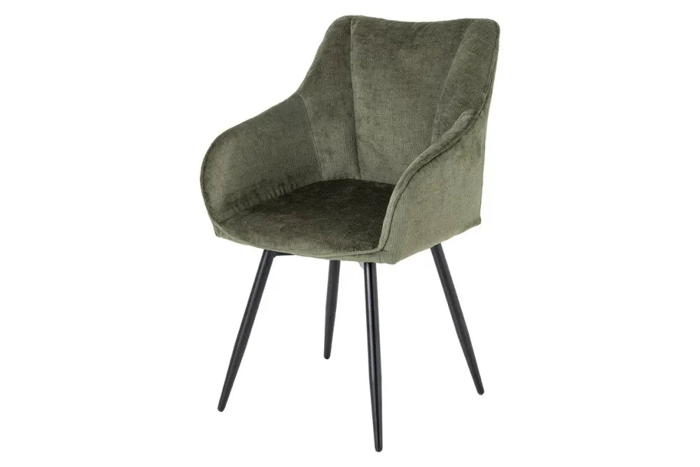 Set 2 scaune rotative cu brate tapitat cu Chenille Verde si picioare din Metal Negru H85xL55xA58cm Avignon