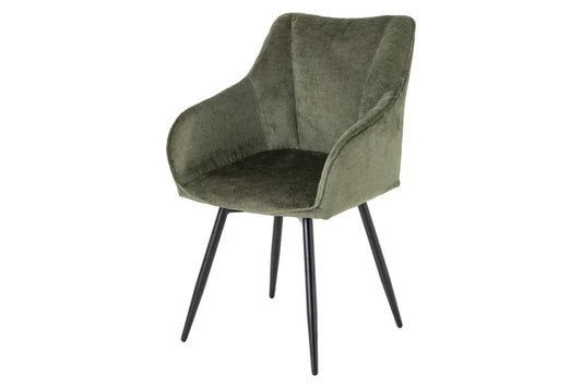 Set 2 scaune rotative cu brate tapitat cu Chenille Verde si picioare din Metal Negru H85xL55xA58cm Avignon