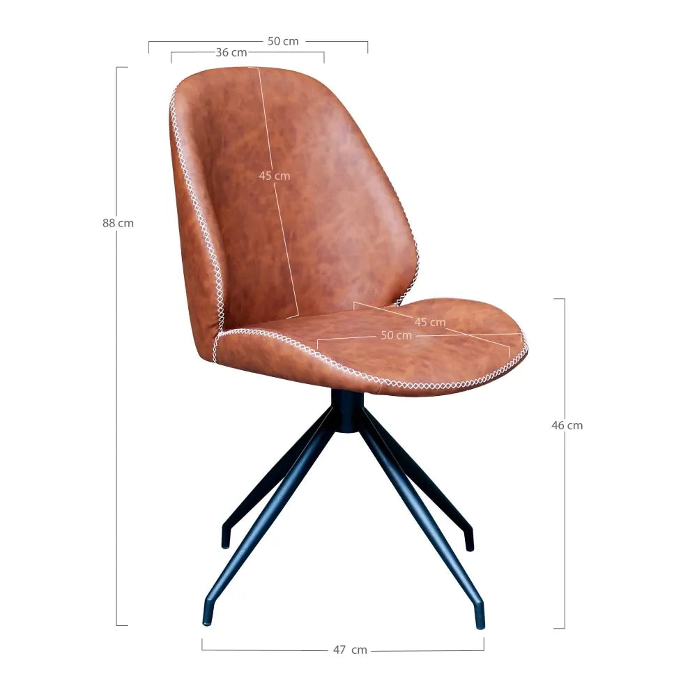 Set 2 scaune din Metal Negru si Piele sintetica Maro H88xL50xA60cm Monte Carlo