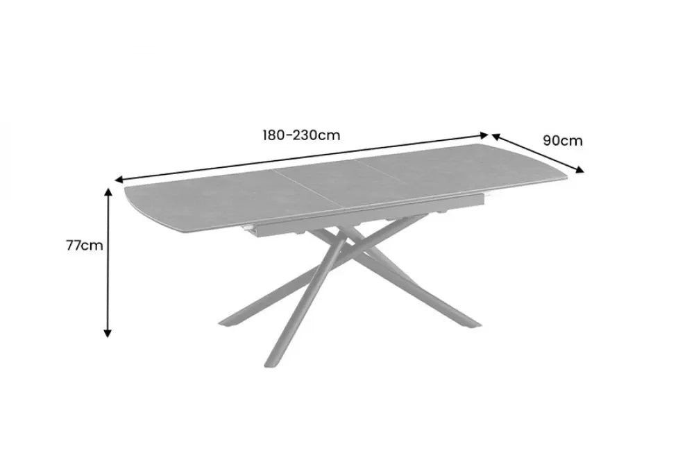 Masa din Sticla securizata/Ceramica Gri cu efect de marmura si Metal Negru L180-230xH77cm Mikado