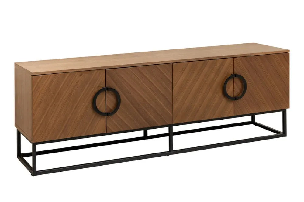 Comoda TV din MDF/Furnir de nuc Maro si Metal Negru L180xH60cm GRANDEZZA