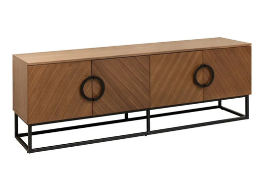 Comoda TV din MDF/Furnir de nuc Maro si Metal Negru L180xH60cm GRANDEZZA