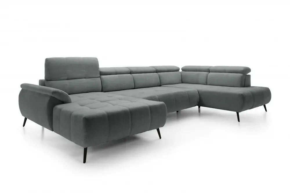 Coltar extensibil electric In forma de U  tapitat cu Chenille Gri inchis cu lada depozitare Genova III