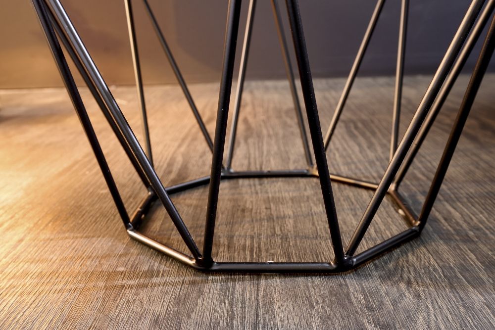 Masuta de cafea Hexagonala din Marmura si Metal Gri/Negru L50xH50cm Diamond