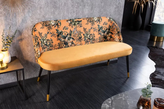 Banca din Metal Negru/Auriu si Catifea Galben H80xL130cm Pret-a-porter Boutique