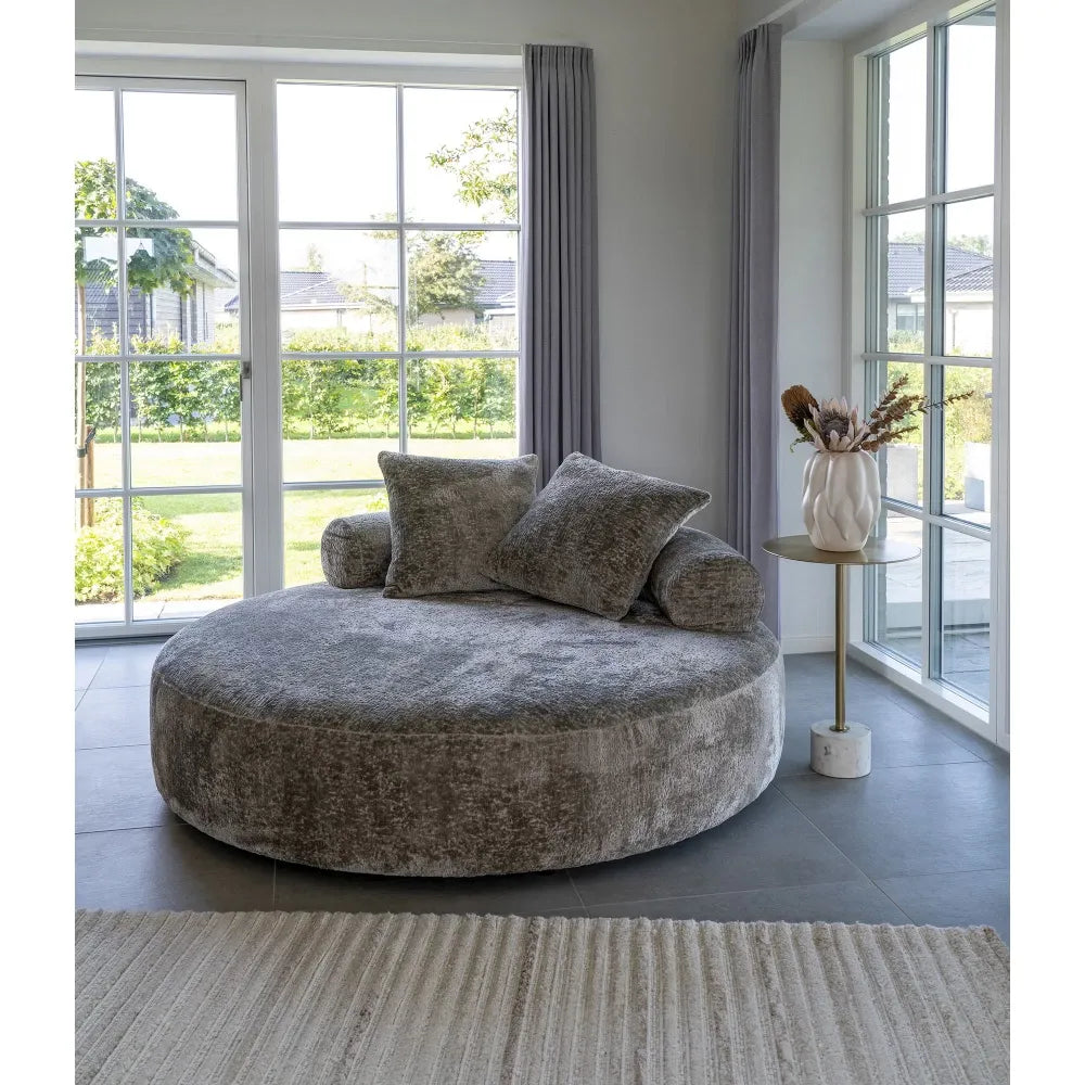 Canapea rotunda tapitata cu Chenille bej 160xH60cm Cairo