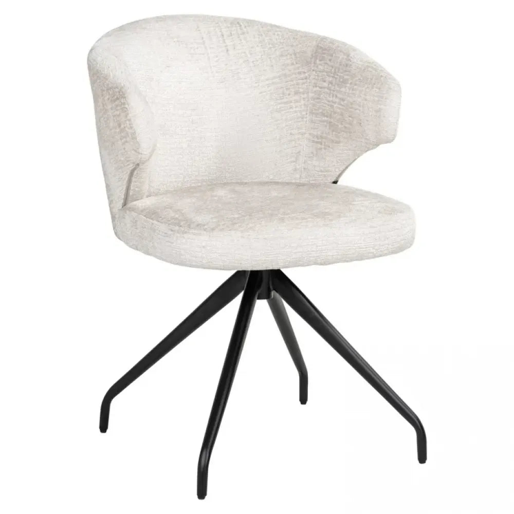 Scaun pivotant tapitat cu Stofa Crem cu picioare din Metal Negru H82xL60xA64cm Milly Richmond Interiors