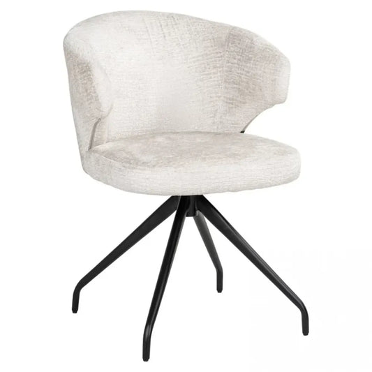 Scaun pivotant tapitat cu Stofa Crem cu picioare din Metal Negru H82xL60xA64cm Milly Richmond Interiors
