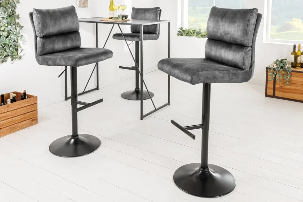 Set 2 scaune de bar din Metal Negru si Catifea Gri inchis H100-121xL45cm Comfort