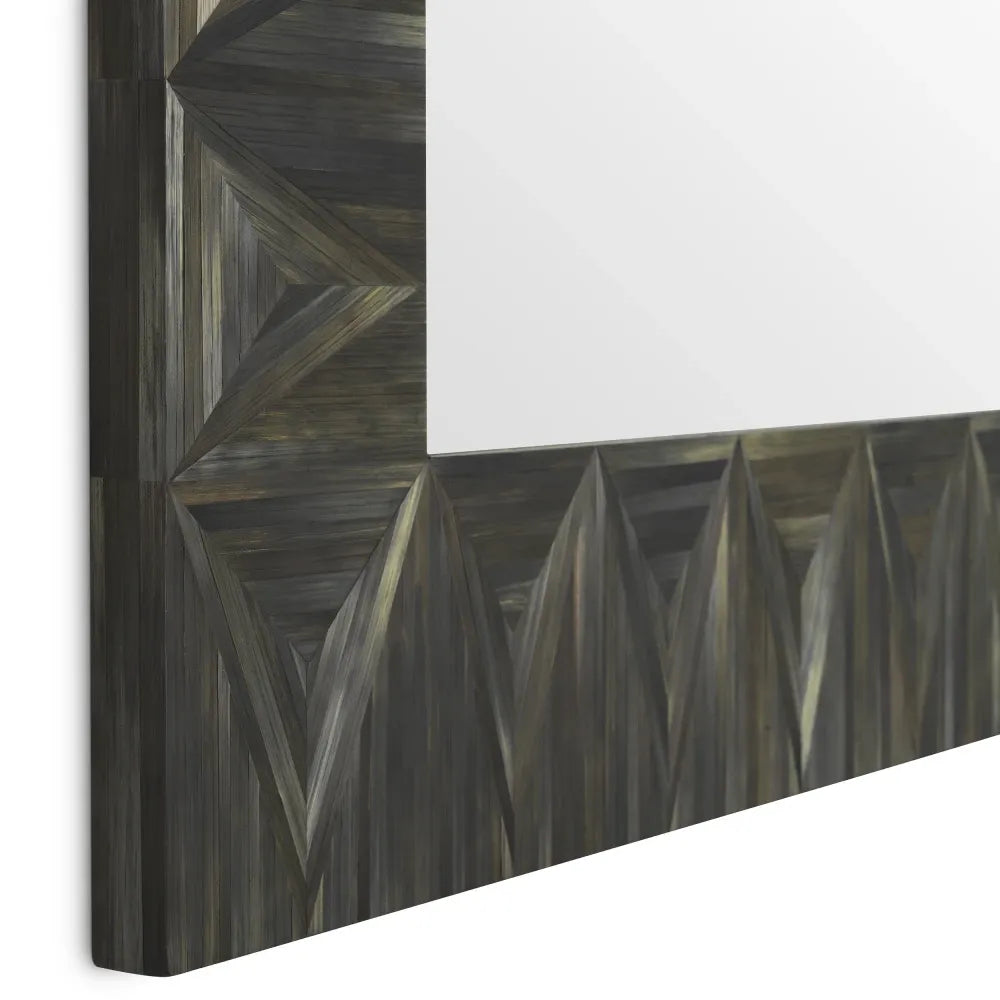 Oglinda cu rama din MDF/Paie Gri carbune L90xH140.5cm Belmont Eichholtz