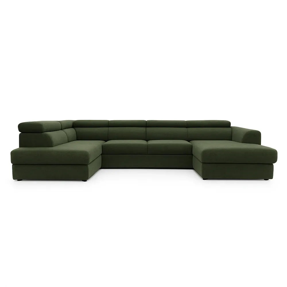 Coltar Extensibil cu spațiu depozitare in formă U Bergamo III catifea Vogue verde