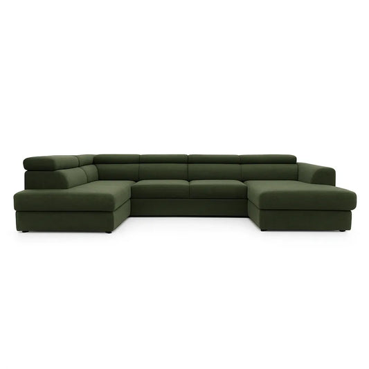 Coltar Extensibil cu spațiu depozitare in formă U Bergamo III catifea Vogue verde