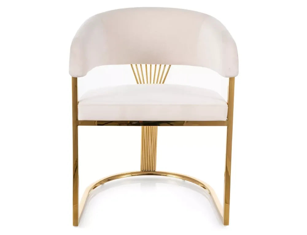 Scaun tapitat cu Catifea Bluvel 22 Bej deschis cu picioare din Otel inoxidabil Auriu H77xL57xA64cm Crown