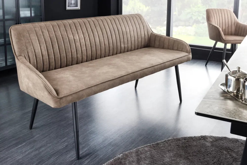 Banca din Metal Negru si Microfibra Maro taupe H82xL160cm Turin