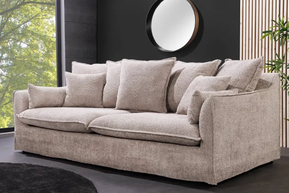 Canapea 3 locuri cu husa detasabila tapitat cu Stofa boucle Bej L200cm Heaven