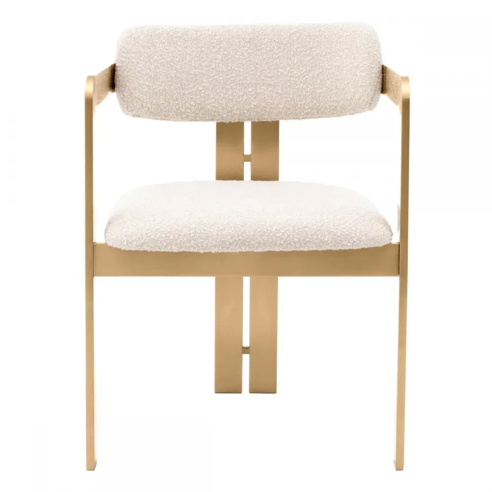 Scaun tapitat cu Stofa boucle Crem cu picioare din Metal Alama H80xL57.5xA59cm Donato Eichholtz