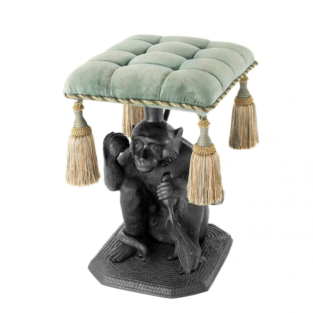 Taburet tapitat cu Catifea Turcoaz L38xA43xH58cm Monkey Eichholtz
