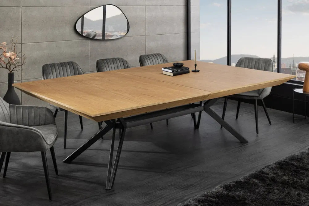 Masa extensibila din MDF/Funir de stejar Maro si Metal Negru L200-320xH76cm GIANT