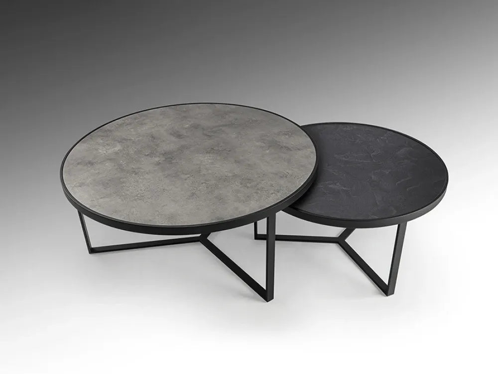Set 2 masute de cafea din Metal Negru si MDF Gri/Negru D71/91xH36.5/41cm Naira