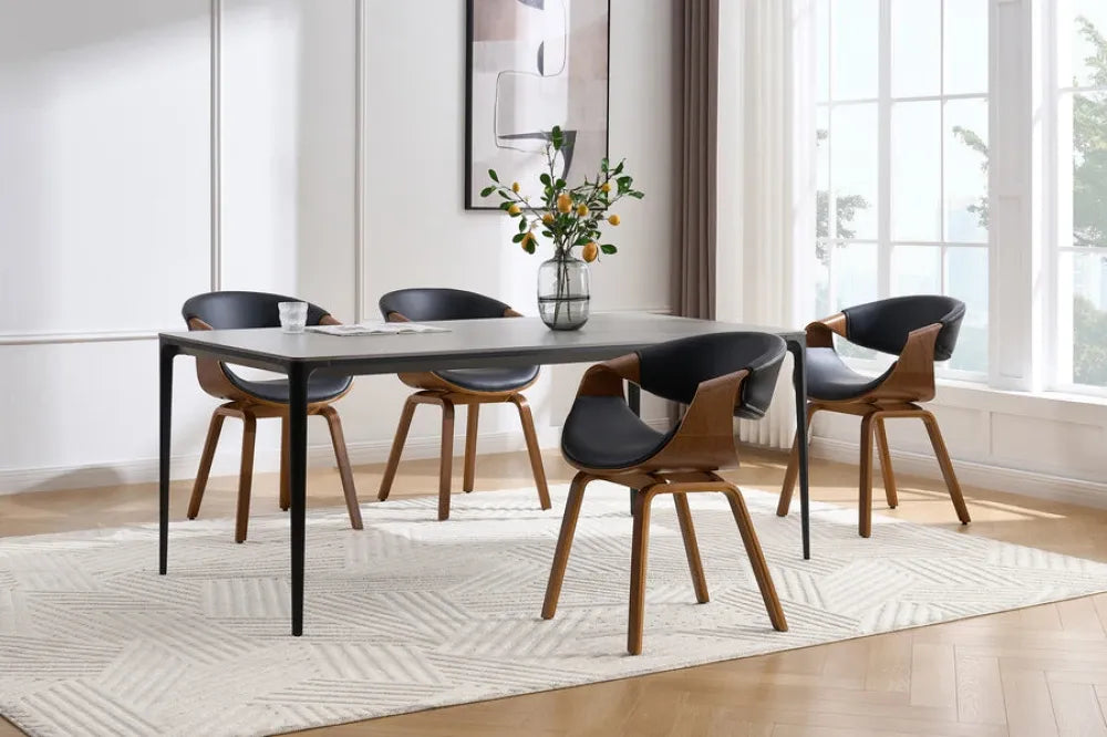 Scaun tapitat cu Piele artificiala Negru si picioare din MDF Maro H79xL56xA60cm ORGANIC